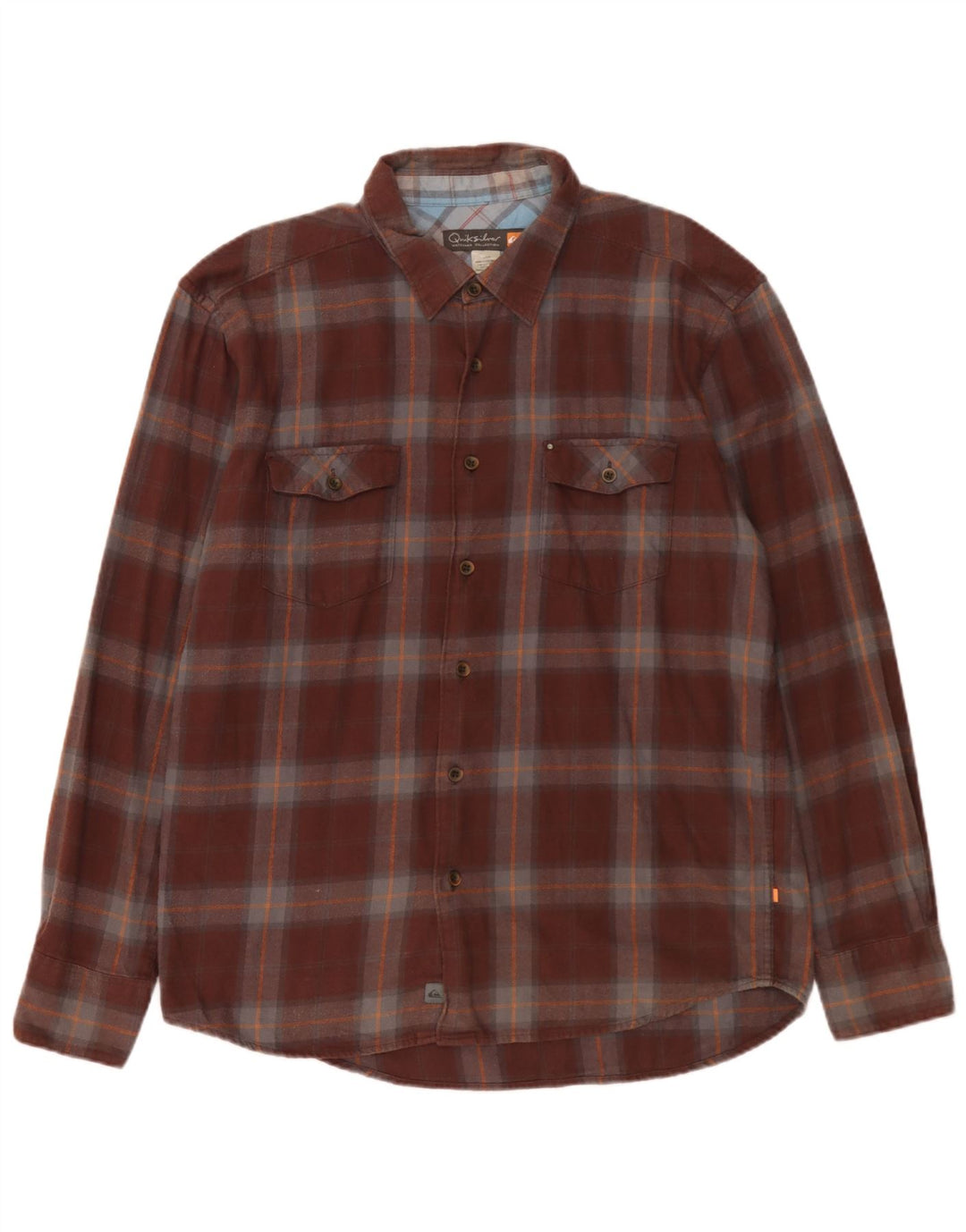 Quiksilver Mens Flannel Shirt Large Brown Check Cotton