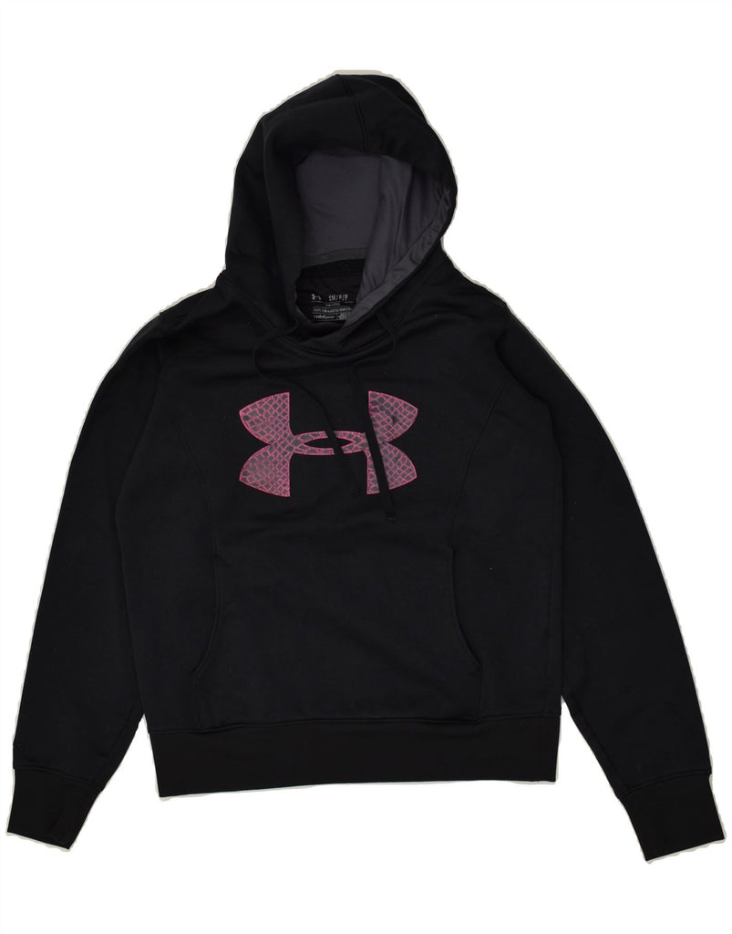 UNDER ARMOUR Womens Graphic Hoodie Jumper UK 10 Small Black Polyester | Vintage Under Armour | Thrift | Second-Hand Under Armour | Used Clothing | Messina Hembry 