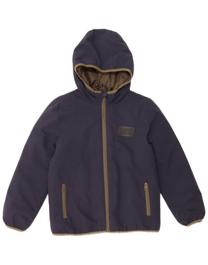 DIESEL Boys Hooded Windbreaker Jacket 9-10 Years Navy Blue Polyester