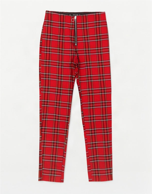 Zara Womens Skinny Cropped Trousers Medium W28 L26 Red Check