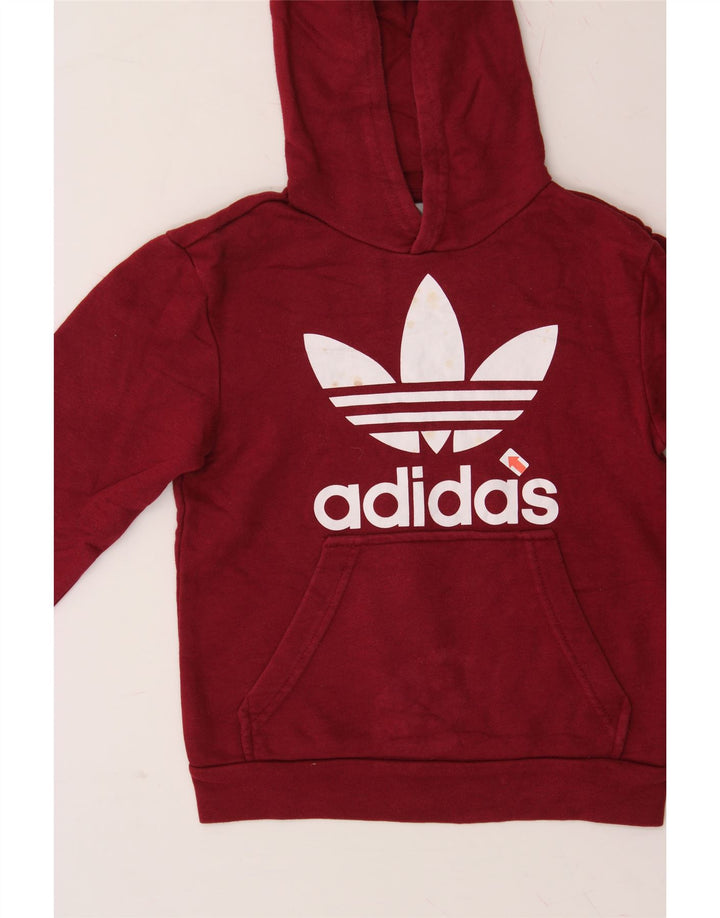ADIDAS Boys Graphic Hoodie Jumper 7-8 Years Red Vintage Adidas and Second-Hand Adidas from Messina Hembry 