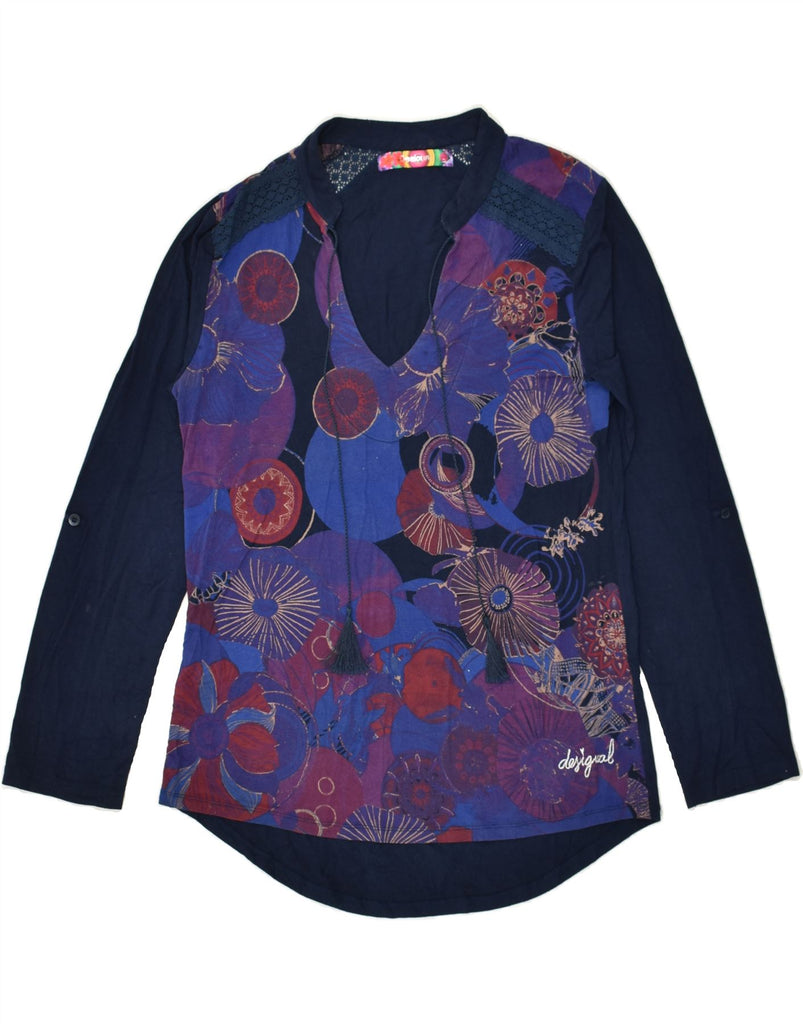 DESIGUAL Womens Graphic Top Long Sleeve UK 14 Large Navy Blue Floral | Vintage Desigual | Thrift | Second-Hand Desigual | Used Clothing | Messina Hembry 