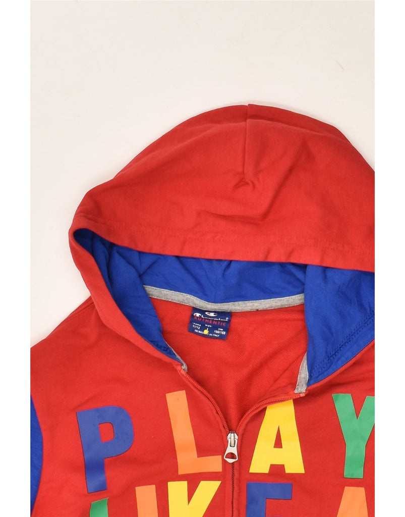 CHAMPION Boys Graphic Zip Hoodie Sweater 11-12 Years Large Red Colourblock | Vintage Champion | Thrift | Second-Hand Champion | Used Clothing | Messina Hembry 