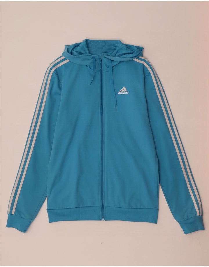 Adidas Mens Zip Hoodie Sweater Small Blue Polyester