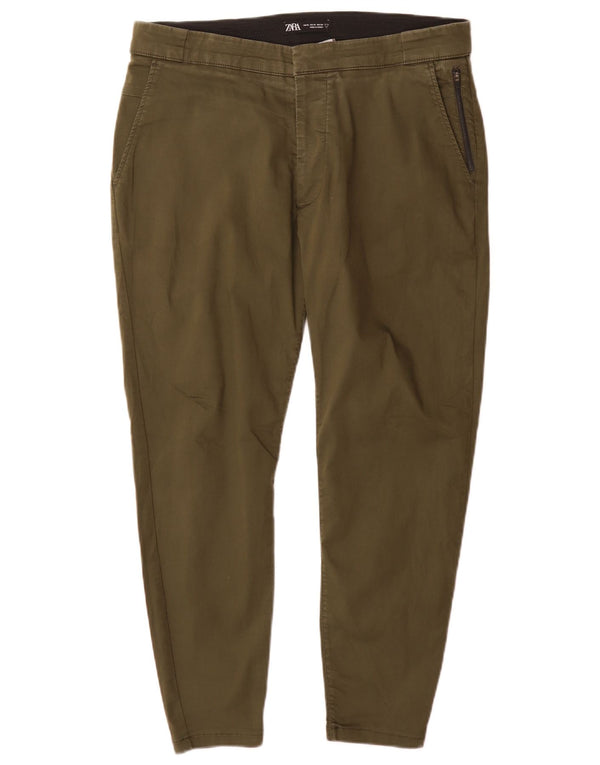 Zara Mens Slim Cropped Trousers XL W34 L27 Green Cotton