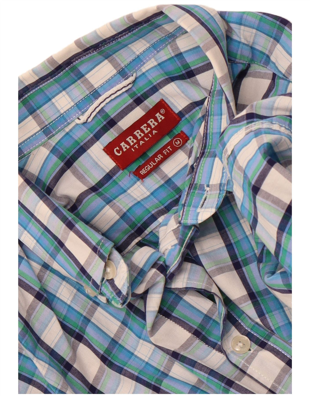 Carrera Mens Short Sleeve Regular Fit Shirt Medium Blue Check Cotton