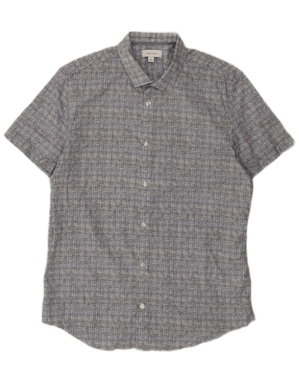 Calvin Klein Mens Short Sleeve Shirt Medium Blue Check Cotton