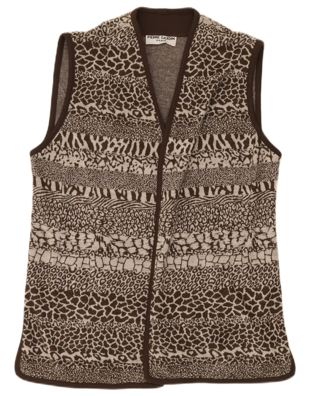 Pierre Cardin Womens Gilet IT 44 Medium Brown Animal Print Wool