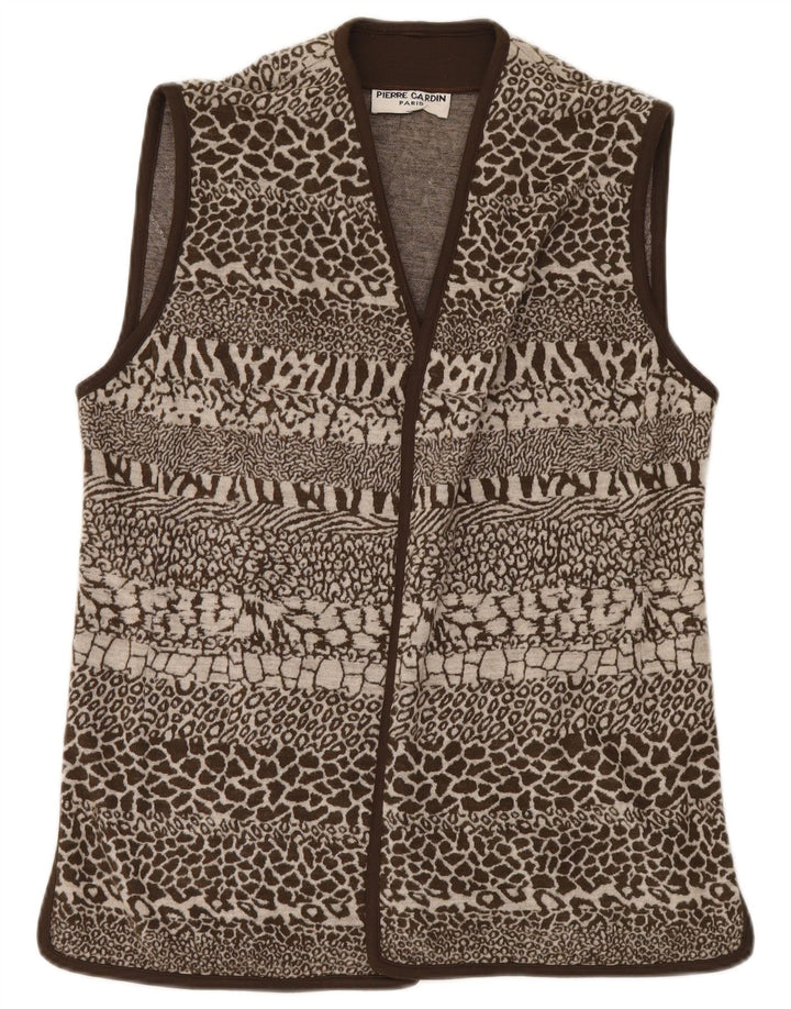 Pierre Cardin Womens Gilet IT 44 Medium Brown Animal Print Wool