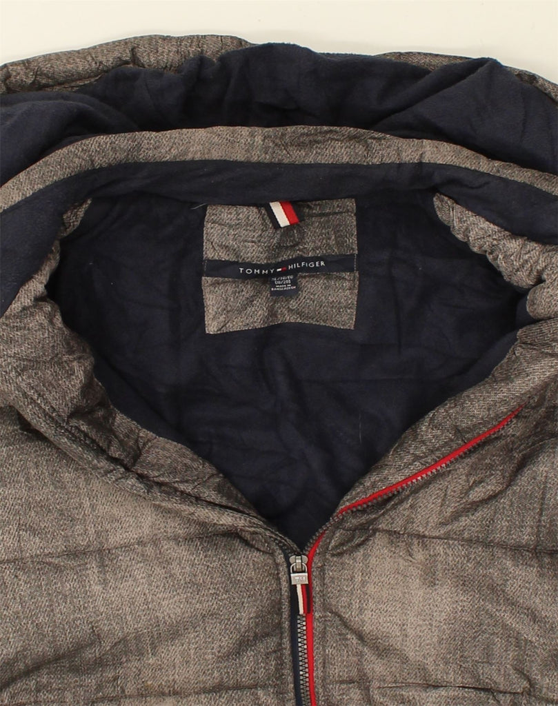 TOMMY HILFIGER Boys Hooded Padded Jacket 15-16 Years XL Grey Polyester | Vintage Tommy Hilfiger | Thrift | Second-Hand Tommy Hilfiger | Used Clothing | Messina Hembry 