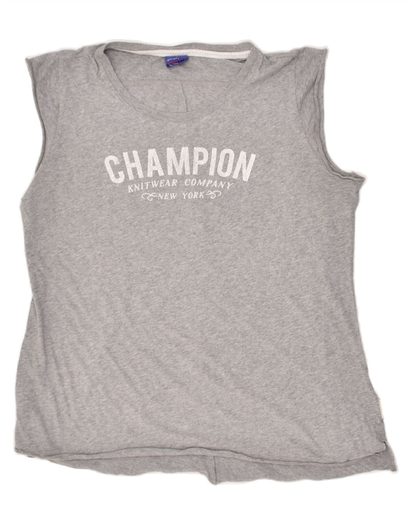 CHAMPION Womens Graphic Vest Top UK 18 XL Grey | Vintage Champion | Thrift | Second-Hand Champion | Used Clothing | Messina Hembry 