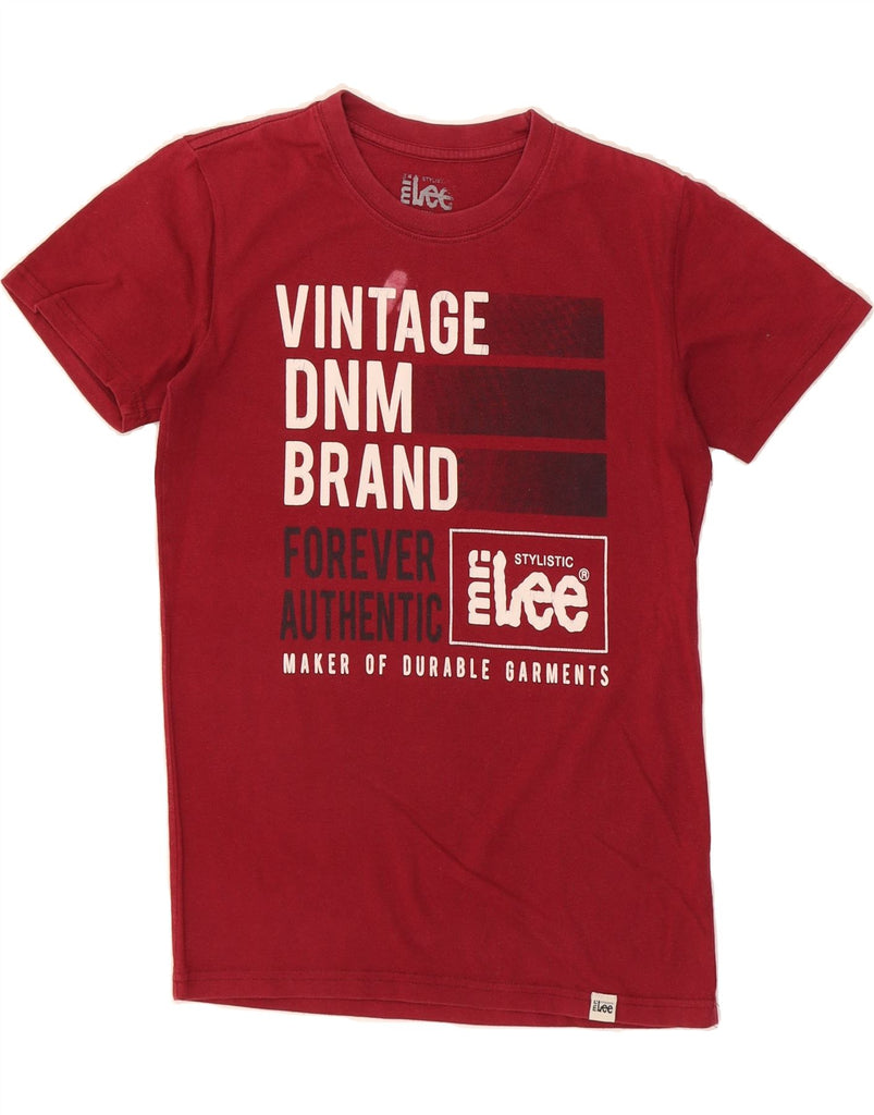 LEE Mens Graphic T-Shirt Top Small Burgundy Cotton Classic Vintage Lee and Second-Hand Lee from Messina Hembry 