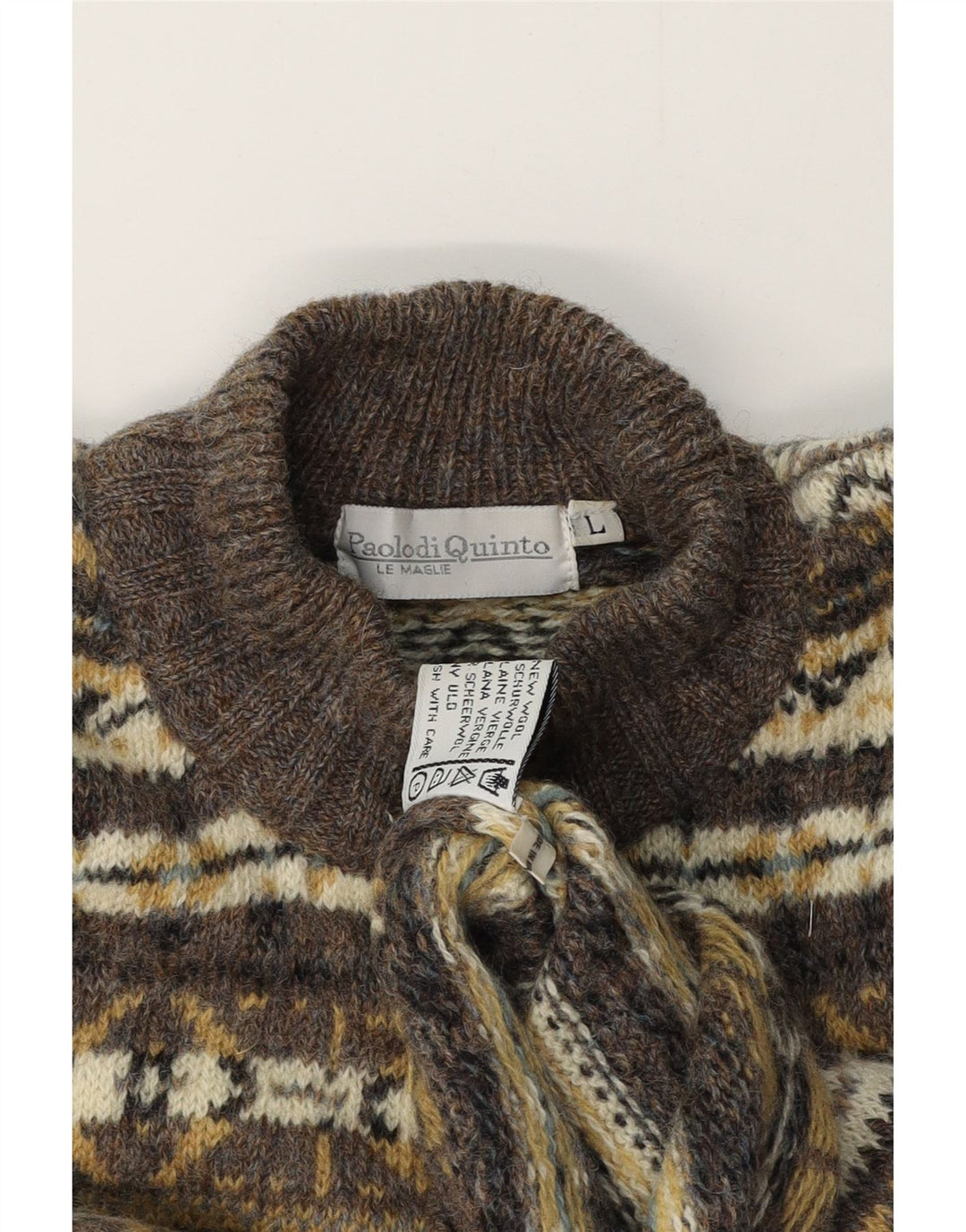 PAOLO DI QUINTO Mens Turtle Neck Jumper Sweater Large Brown Fair Isle