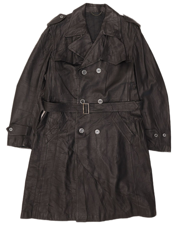 Vintage Mens Leather Double Breasted Coat UK 38 Medium Black