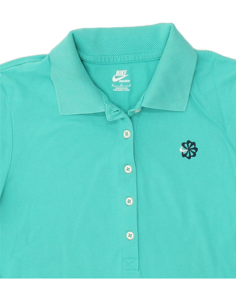 NIKE Womens Polo Shirt UK 12 Medium Turquoise Cotton | Vintage Nike | Thrift | Second-Hand Nike | Used Clothing | Messina Hembry 