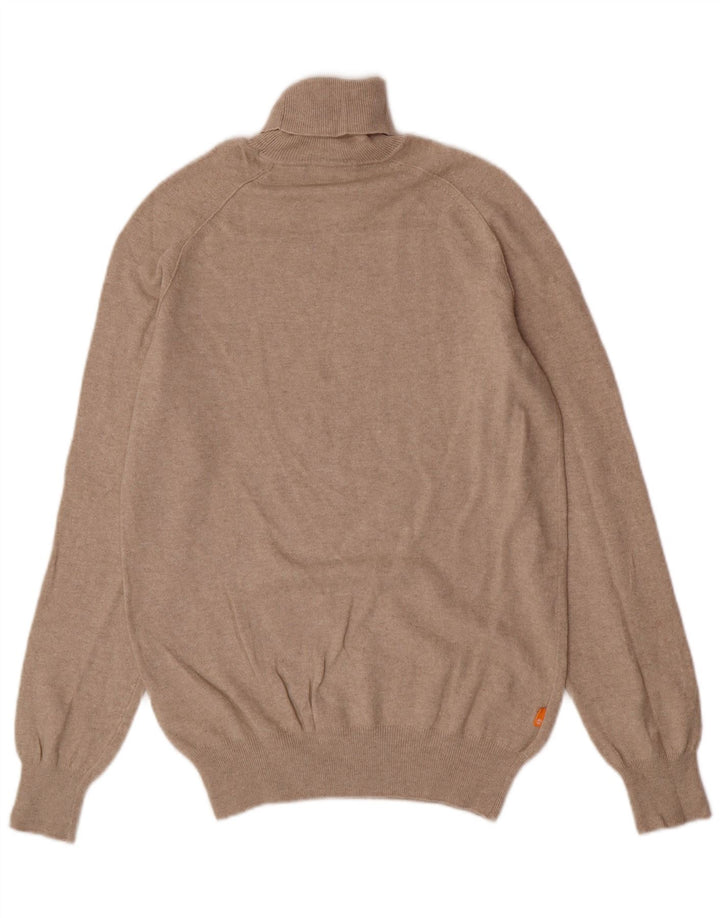 Timberland Mens Roll Neck Jumper Sweater Medium Beige Wool