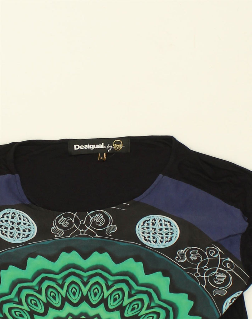 DESIGUAL Womens Oversized Graphic Top Long Sleeve UK 10 Small Black | Vintage Desigual | Thrift | Second-Hand Desigual | Used Clothing | Messina Hembry 