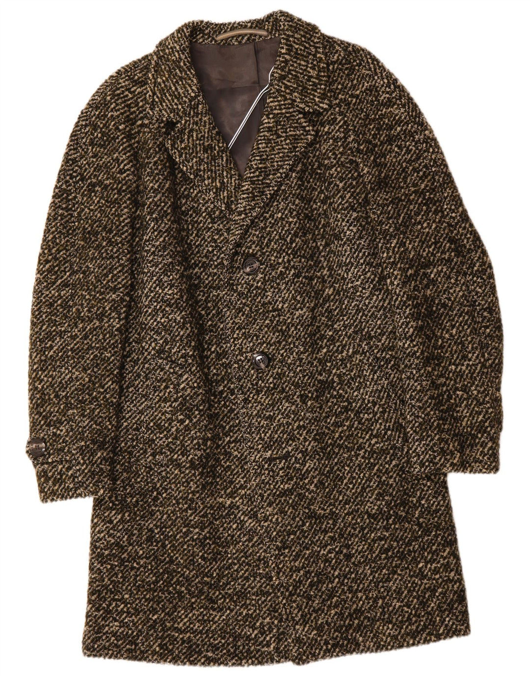 VINTAGE Mens Overcoat UK 38 Medium Khaki Flecked Wool