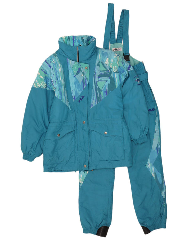 FILA Womens Dungarees Hooded Ski 2 Piece Set IT 46 Large Blue Geometric