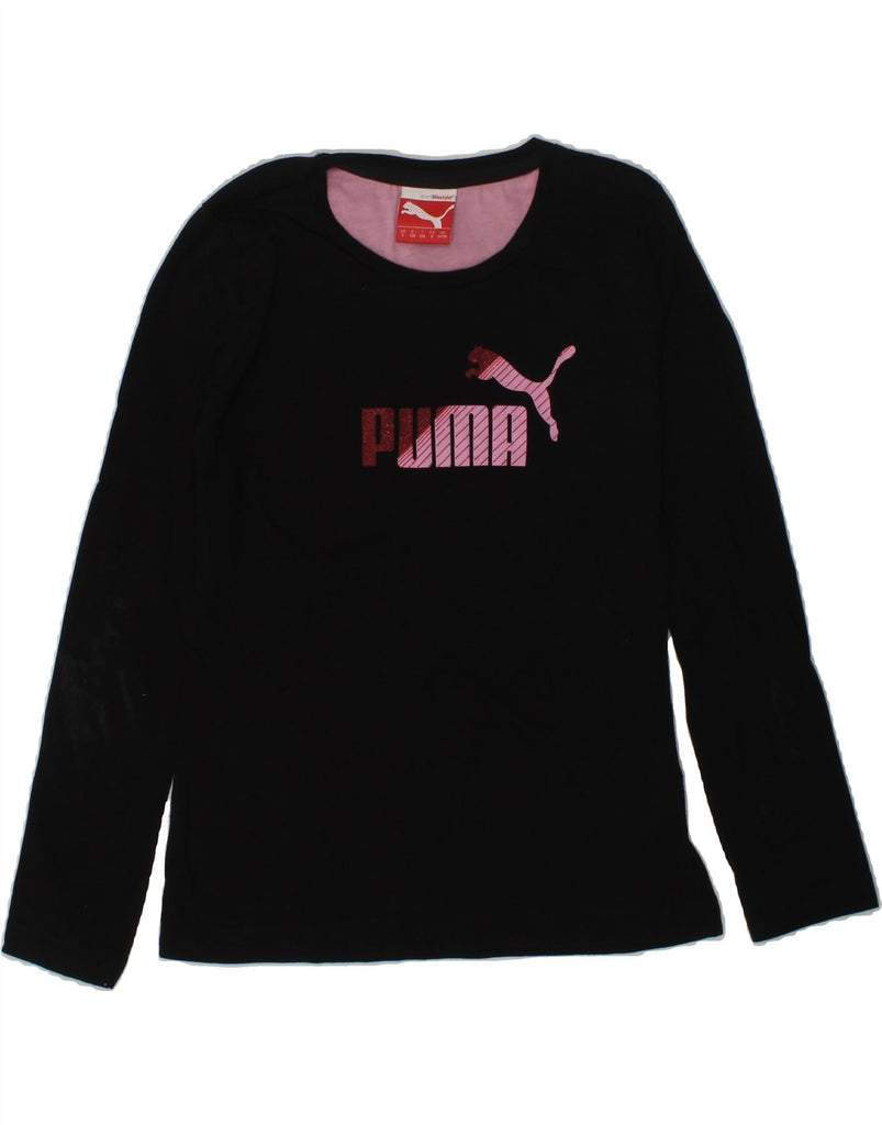 PUMA Girls Graphic Top Long Sleeve 7-8 Years Black Cotton | Vintage Puma | Thrift | Second-Hand Puma | Used Clothing | Messina Hembry 