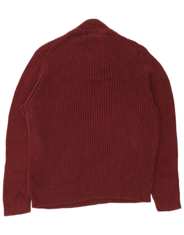 Eddie Bauer Mens Zip Neck Jumper Sweater Large Burgundy Cotton