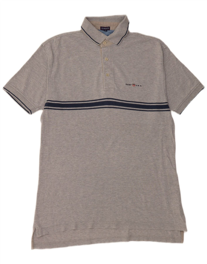 Gant Mens Polo Shirt Medium Grey Striped Cotton