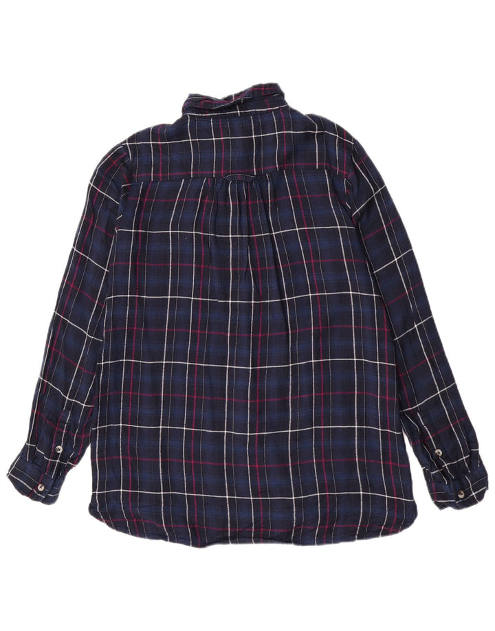 Fat Face Womens Flannel Shirt UK 12 Medium Navy Blue Check Viscose