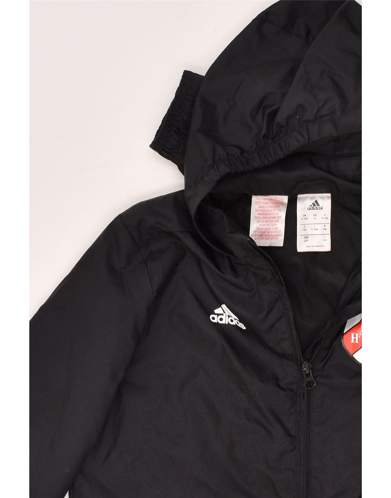 ADIDAS Boys Graphic Hooded Rain Jacket 9-10 Years Black Nylon | Vintage Adidas | Thrift | Second-Hand Adidas | Used Clothing | Messina Hembry 