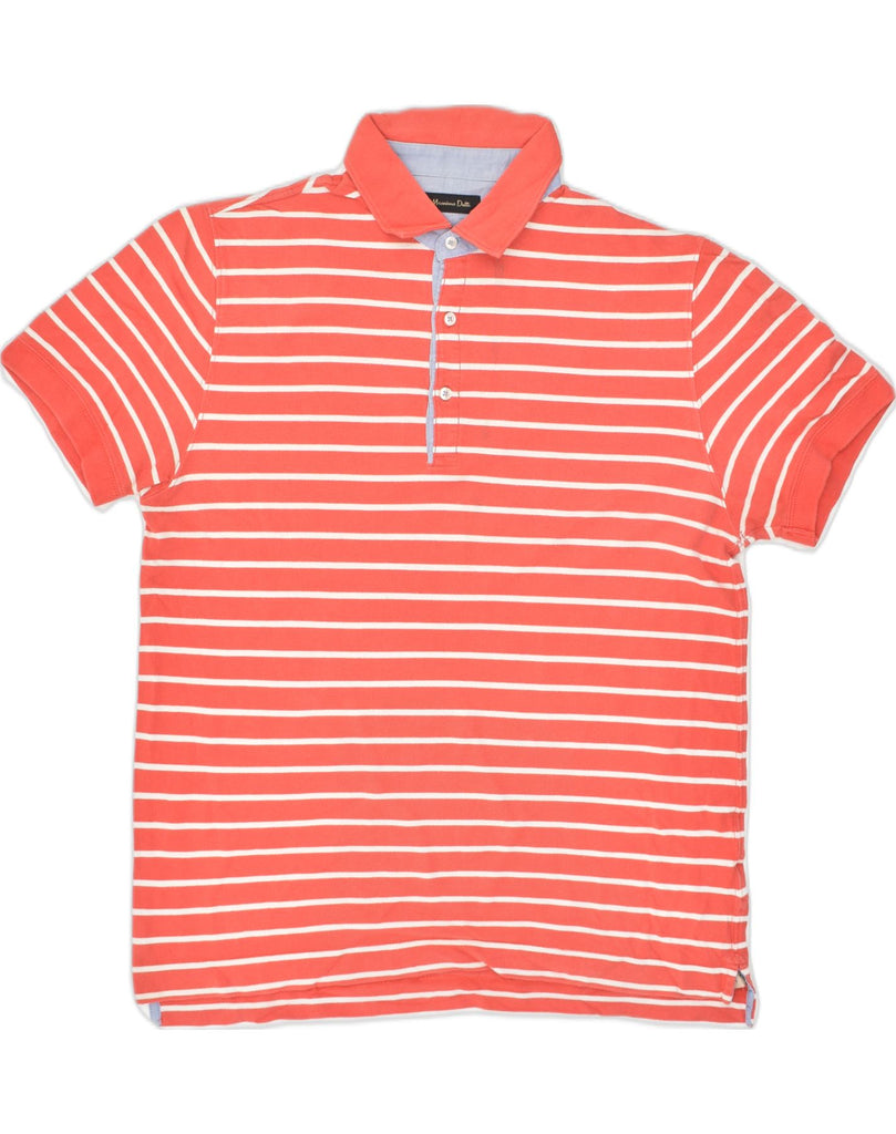 MASSIMO DUTTI Mens Regular Fit Polo Shirt Large Orange Striped Cotton | Vintage Massimo Dutti | Thrift | Second-Hand Massimo Dutti | Used Clothing | Messina Hembry 