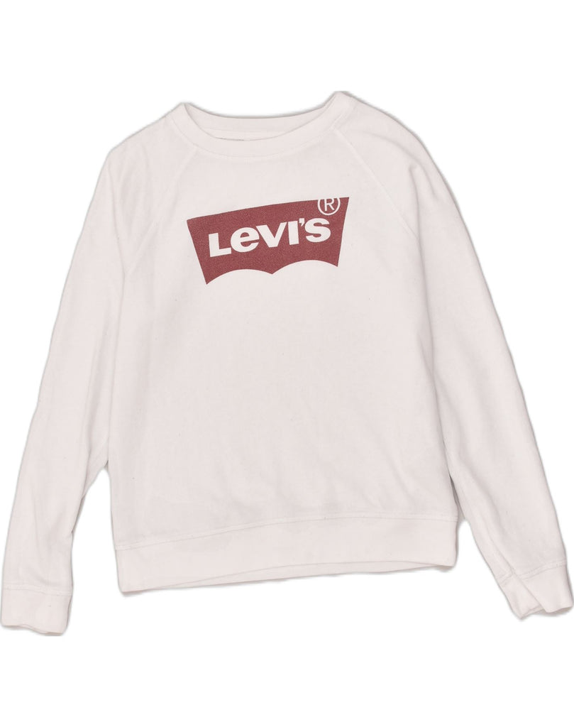 LEVI'S Womens Loose Fit Graphic Sweatshirt Jumper UK 10 Small White Cotton | Vintage Levi's | Thrift | Second-Hand Levi's | Used Clothing | Messina Hembry 