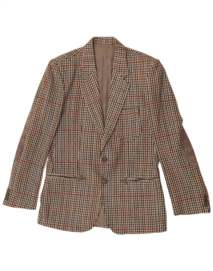 Vintage Mens 2 Button Blazer Jacket IT 46 Small Beige Houndstooth Wool