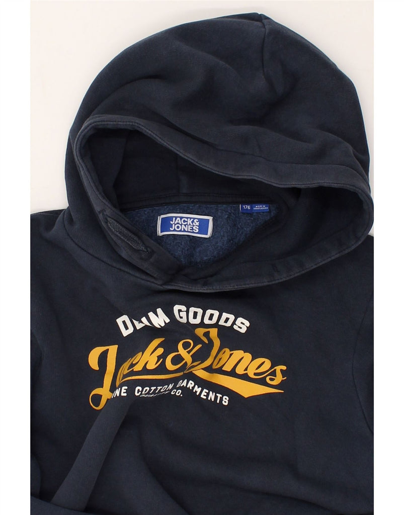 JACK & JONES Boys Graphic Hoodie Jumper 15-16 Years Navy Blue Cotton | Vintage Jack & Jones | Thrift | Second-Hand Jack & Jones | Used Clothing | Messina Hembry 