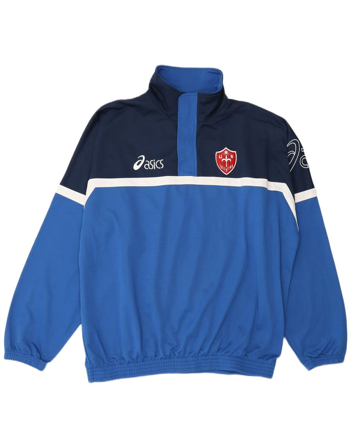 Asics Mens Graphic Zip Neck Pullover Tracksuit Top 2XL Blue Colourblock
