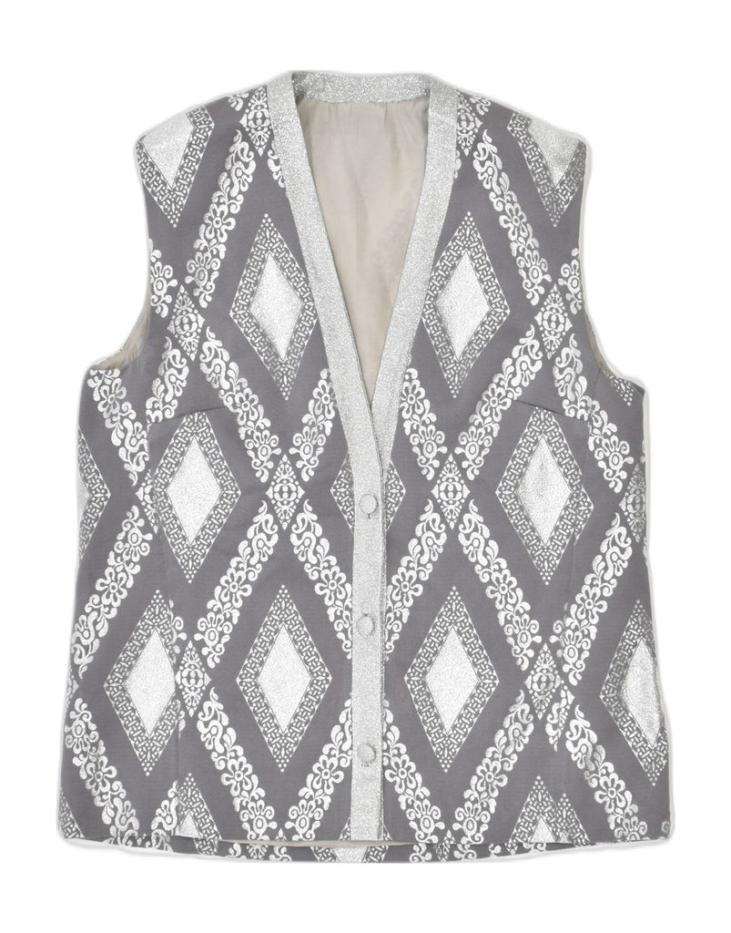 VINTAGE Womens Sleeveless Cardigan Sweater UK 16 Large Grey Argyle/Diamond | Vintage | Thrift | Second-Hand | Used Clothing | Messina Hembry 