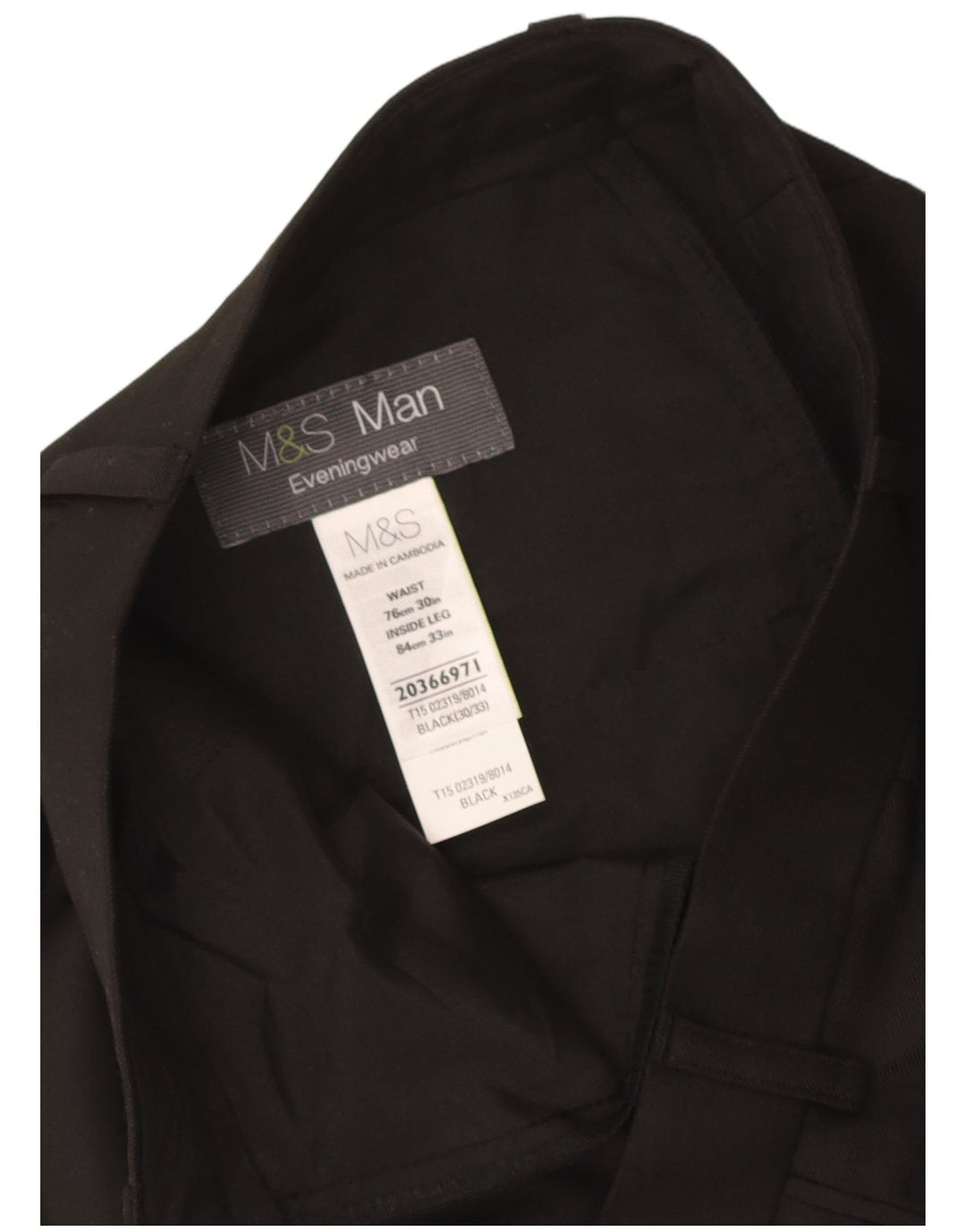 Marks & Spencer Mens Straight Suit Trousers W30 L33 Black Cotton