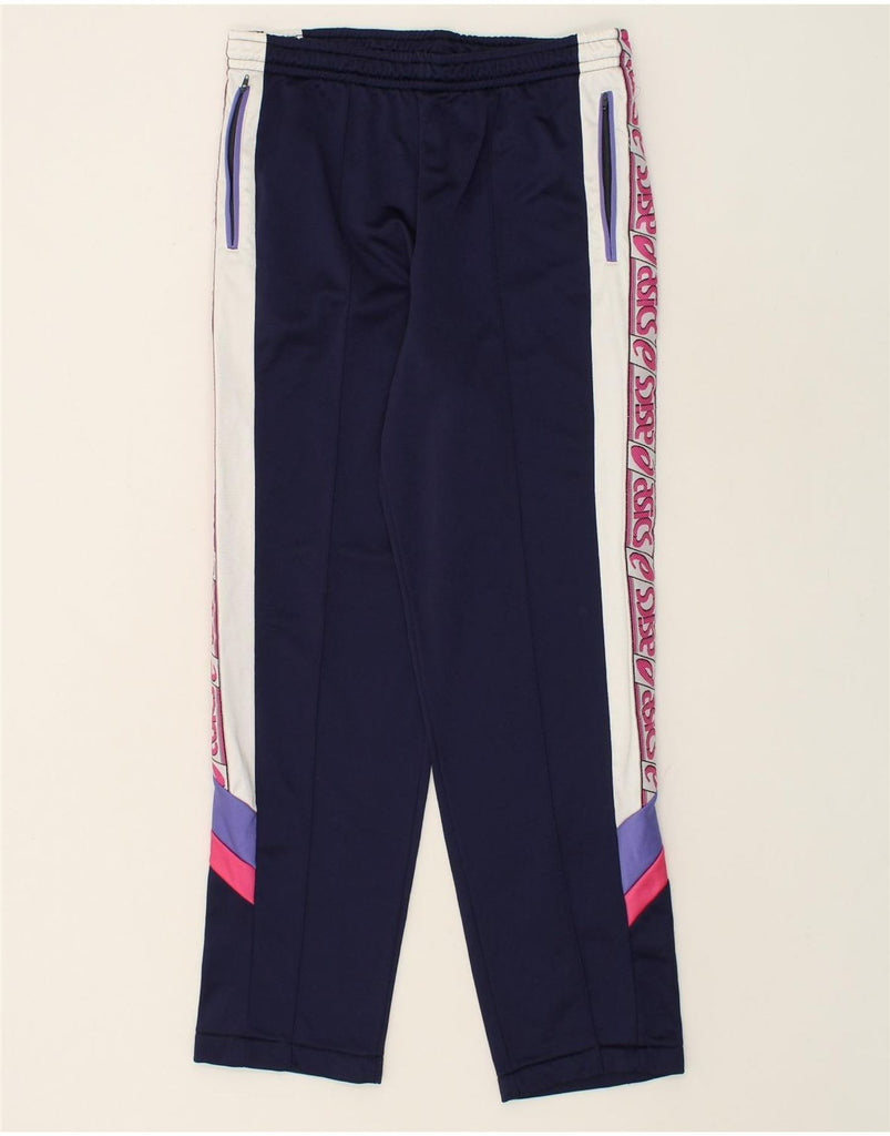 ASICS Womens Graphic Tracksuit Trousers Large Navy Blue Colourblock | Vintage Asics | Thrift | Second-Hand Asics | Used Clothing | Messina Hembry 