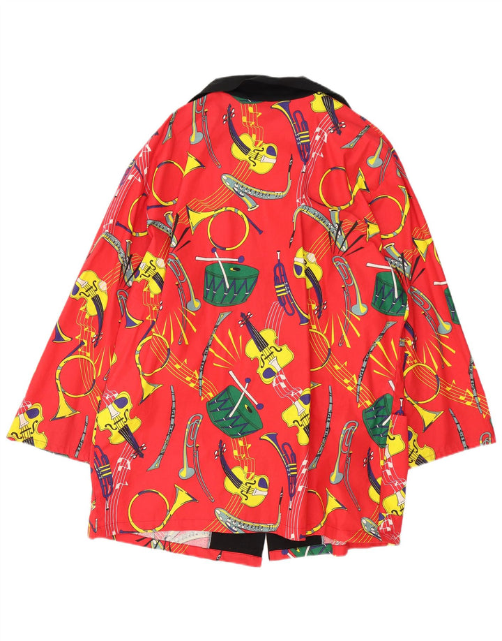 Vintage Womens Abstract Pattern Double Breasted Coat EU 50 3XL Red Cotton