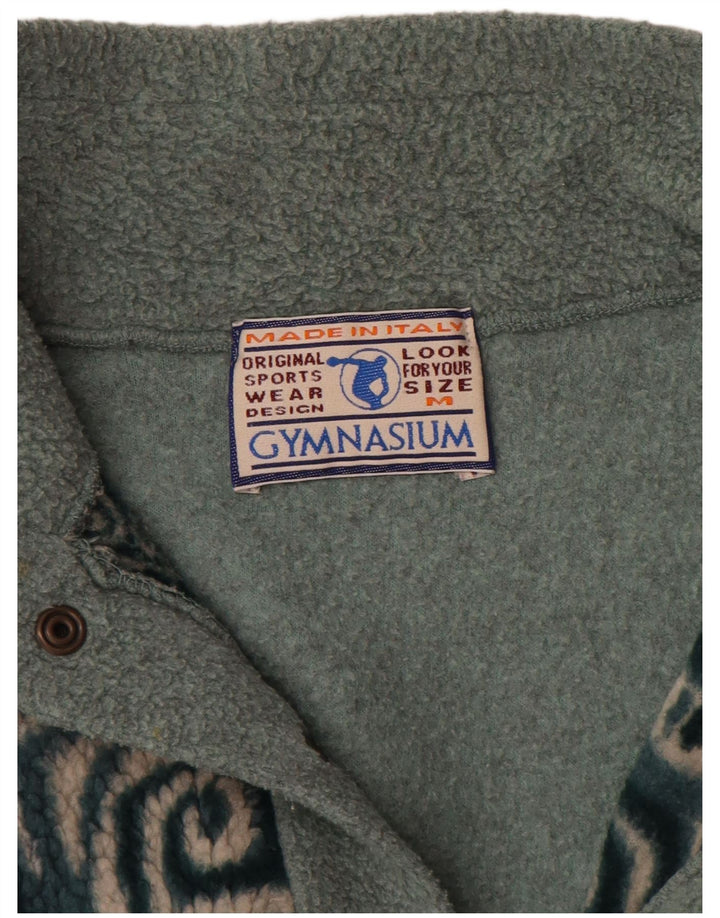 Gymnasium Mens Button Neck Fleece Jumper Medium Green Geometric Polyester
