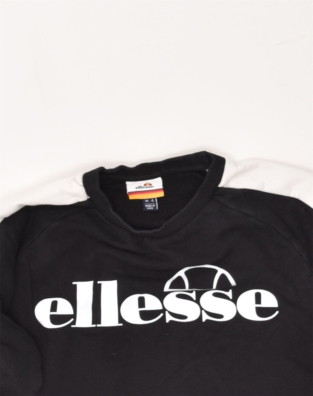 ELLESSE Womens Loose Fit Graphic Sweatshirt Jumper UK 4 XS Black | Vintage Ellesse | Thrift | Second-Hand Ellesse | Used Clothing | Messina Hembry 