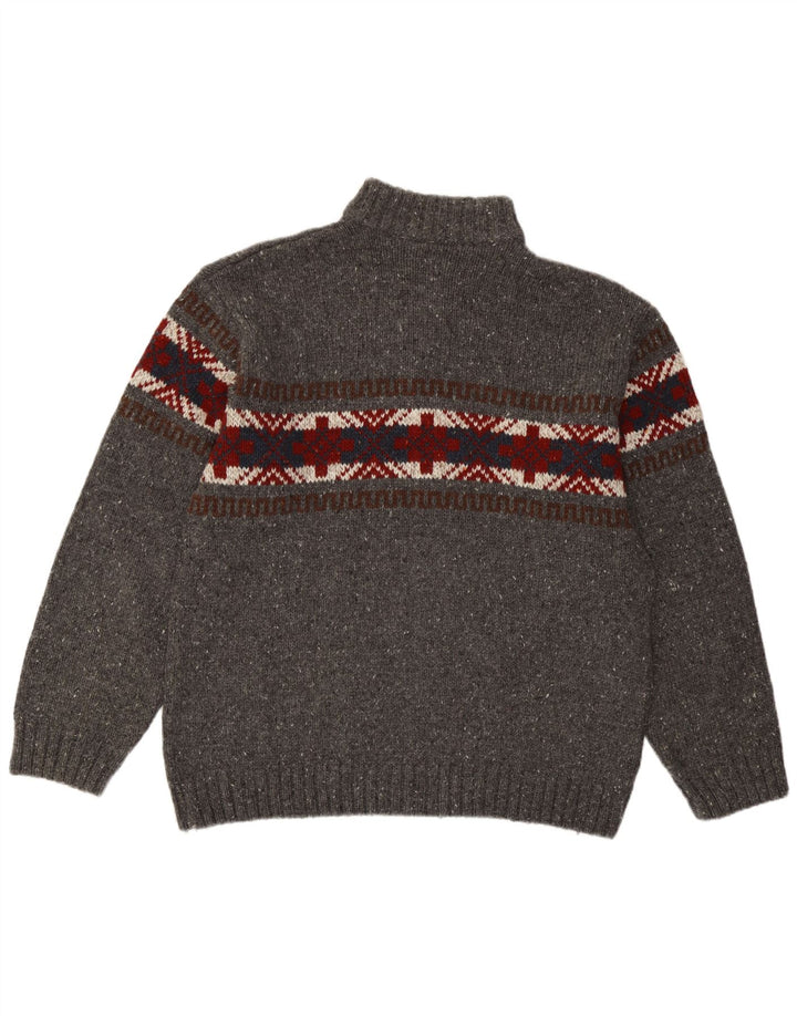 C&A Mens Zip Neck Jumper Sweater Large Grey Fair Isle Acrylic