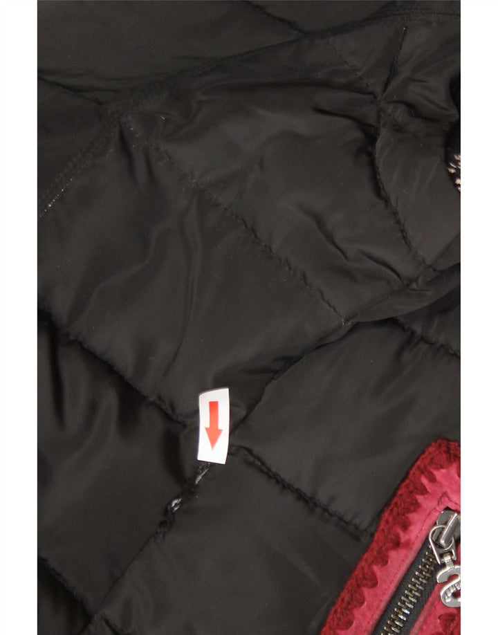Desigual Womens Padded Jacket EU 40 Medium Black Floral Cotton