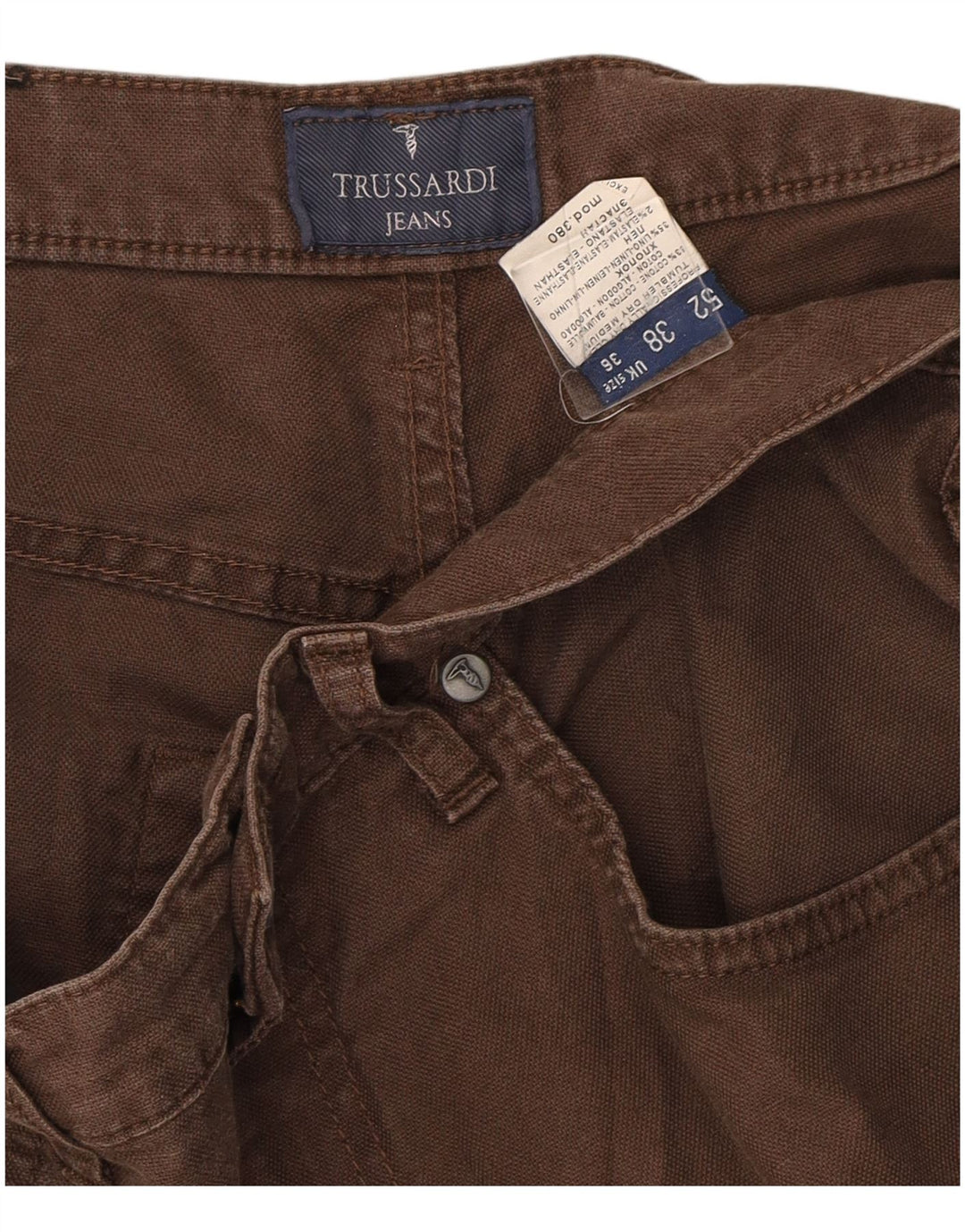 TRUSSARDI Mens Straight Casual Trousers W36 L32 Brown Cotton