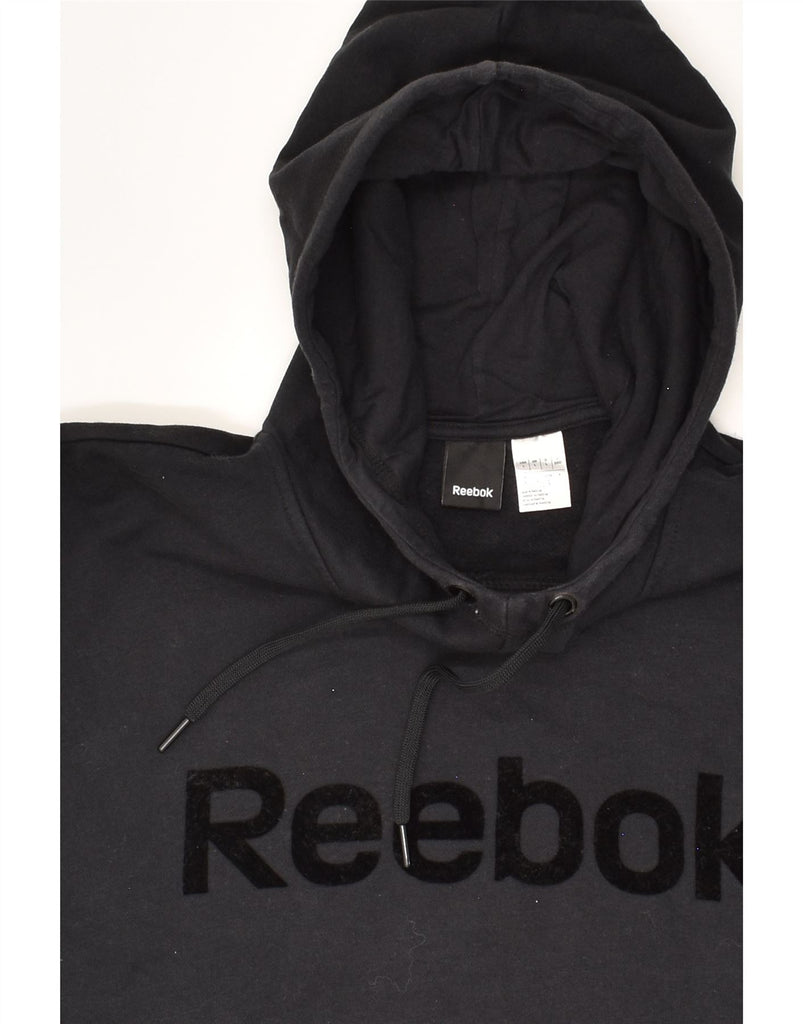 REEBOK Mens Graphic Hoodie Jumper Large Black Cotton | Vintage Reebok | Thrift | Second-Hand Reebok | Used Clothing | Messina Hembry 