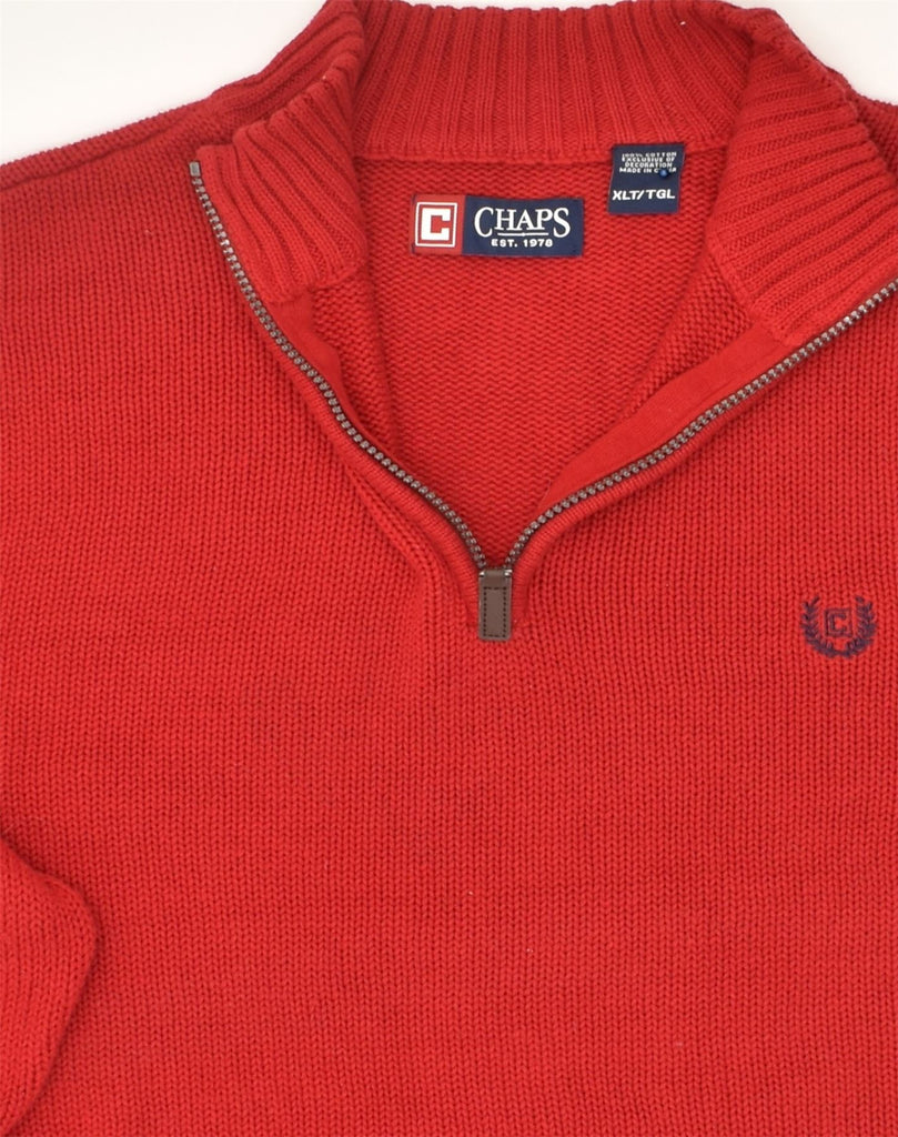 CHAPS Mens Tall Zip Neck Jumper Sweater XL Red Cotton | Vintage Chaps | Thrift | Second-Hand Chaps | Used Clothing | Messina Hembry 