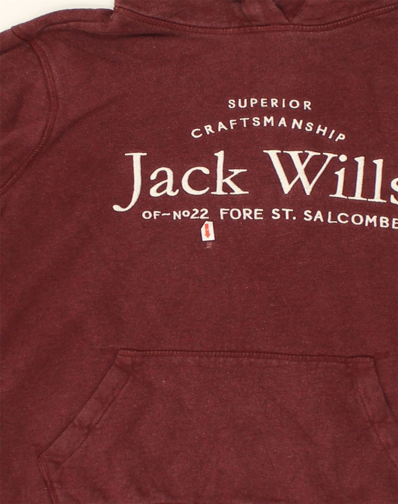 JACK WILLS Womens Graphic Hoodie Jumper UK 14 Large  Burgundy Cotton | Vintage Jack Wills | Thrift | Second-Hand Jack Wills | Used Clothing | Messina Hembry 