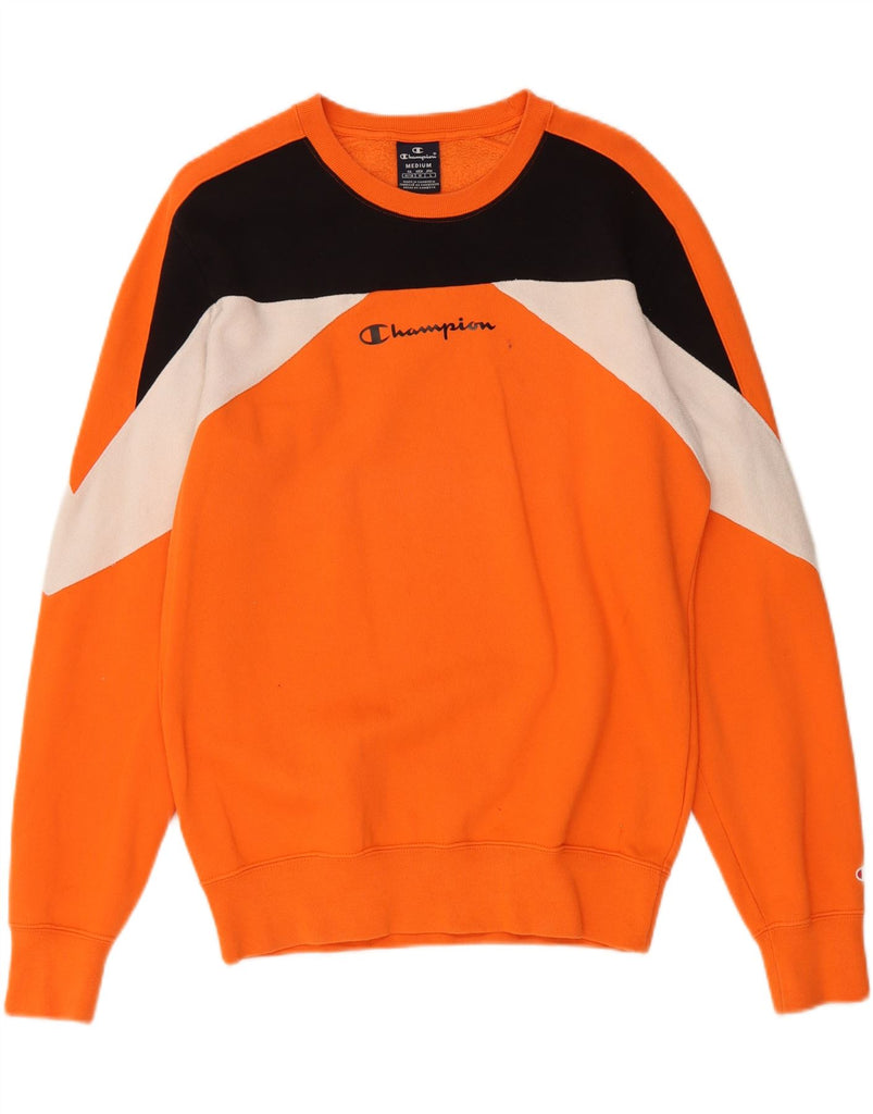 CHAMPION Mens Sweatshirt Jumper Medium Orange Colourblock Cotton Vintage Champion and Second-Hand Champion from Messina Hembry 