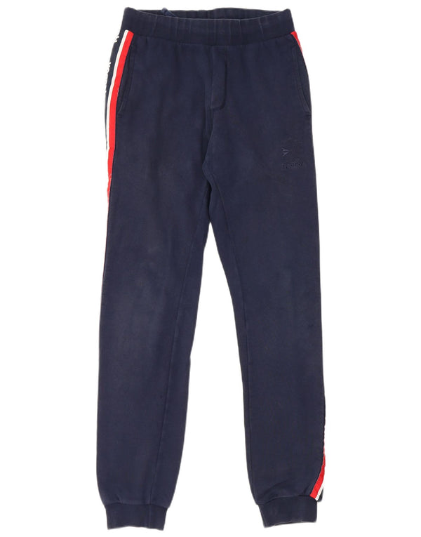 REEBOK Mens Graphic Tracksuit Trousers Joggers Small  Navy Blue Cotton