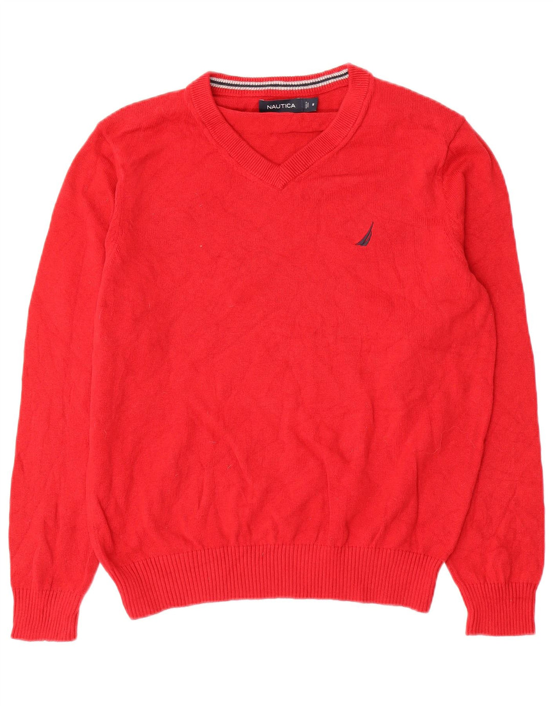 Nautica Mens V-Neck Jumper Sweater Medium Red Cotton