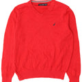 Nautica Mens V-Neck Jumper Sweater Medium Red Cotton