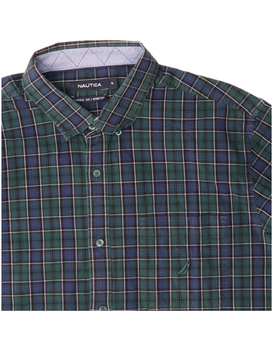 Nautica Mens Classic Fit Shirt XL Green Check Cotton